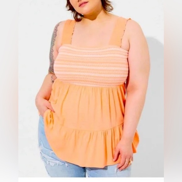 Torrid Orange Smocked Sleeveless Top (784) - Picture 1 of 14